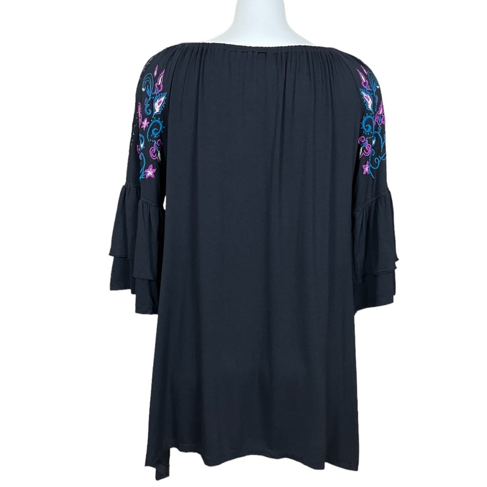 NY Collection Black Embroidered Lace Ruffle Sleeve Tunic Top Large NWT - Picture 7 of 13